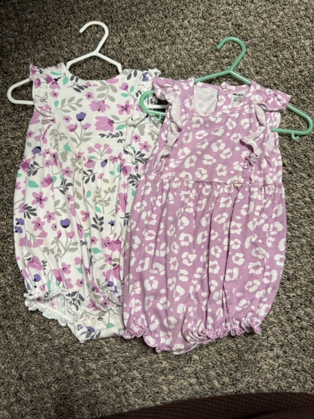 Girls' Lavender Floral Cotton Pajama Rompers - Pack of 2